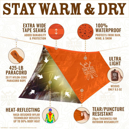 - Survival Tent - Made with Extra-Thick Space Blanket Thermal Mylar - Emergency Shelter Tube Tent - One of the 10 Essentials for Hiking, Camping, First Aid Kits