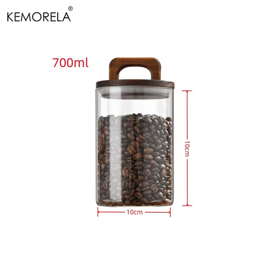 Sealnest™ Glass Storage Jar with Wooden Lid – Airtight Kitchen Canister for Coffee, Tea, Spices & More