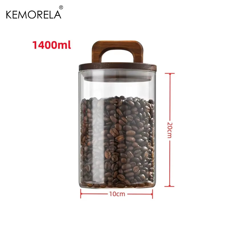 Sealnest™ Glass Storage Jar with Wooden Lid – Airtight Kitchen Canister for Coffee, Tea, Spices & More