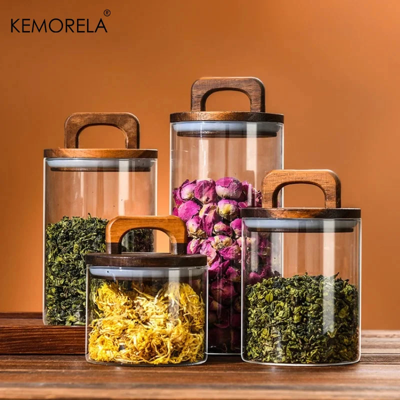 Sealnest™ Glass Storage Jar with Wooden Lid – Airtight Kitchen Canister for Coffee, Tea, Spices & More