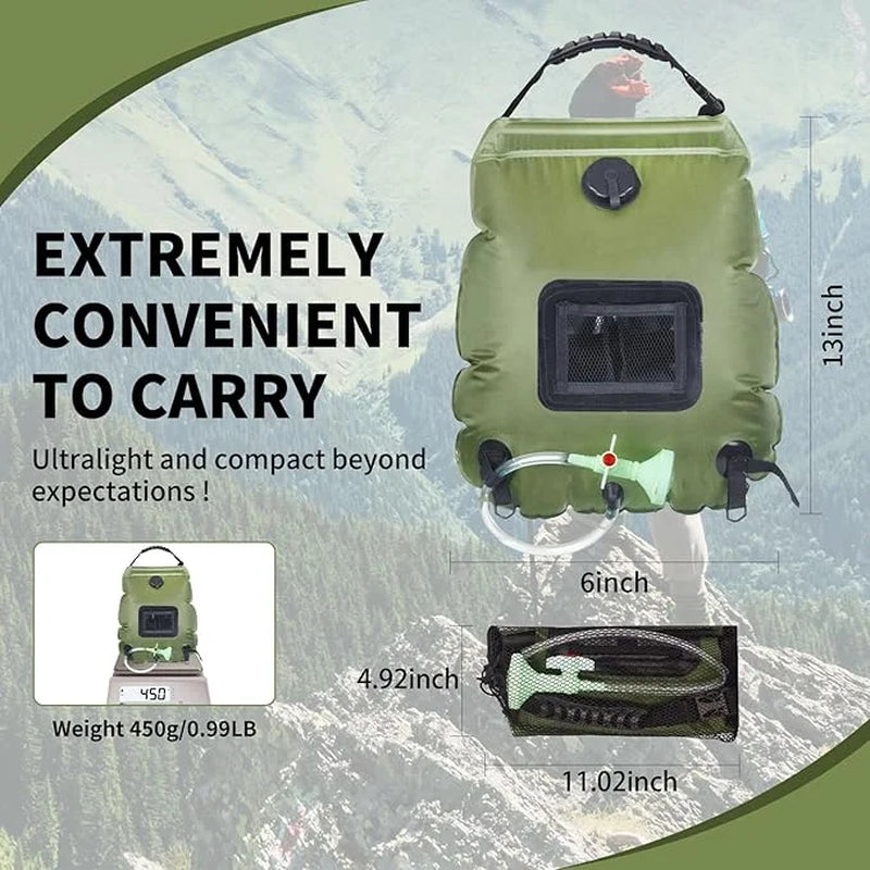 Solar Portable Shower Bag for Camping, 5 Gal/20L,Outdoor Shower, Compact Camping Shower for Camping, Hiking,Traveling, Beach Swimming