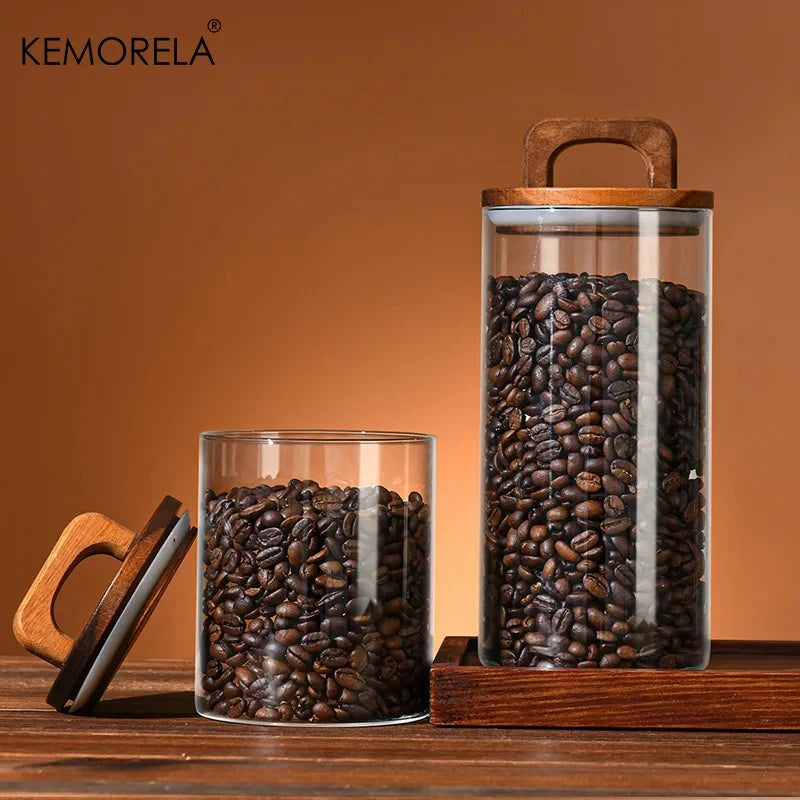 Sealnest™ Glass Storage Jar with Wooden Lid – Airtight Kitchen Canister for Coffee, Tea, Spices & More